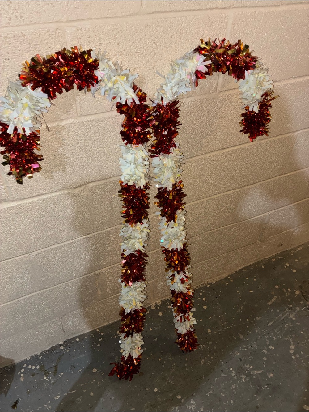 Festive Red and White Tinsel Candy Cane Décor